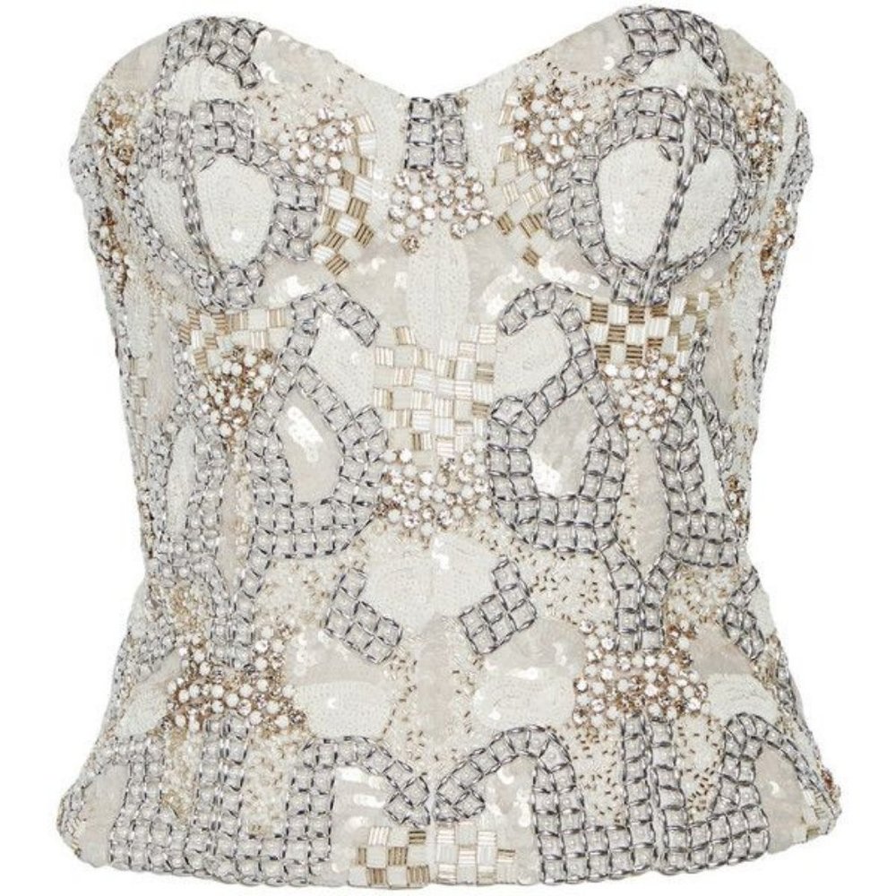 Alice and Olivia white sequin bustier, size 8